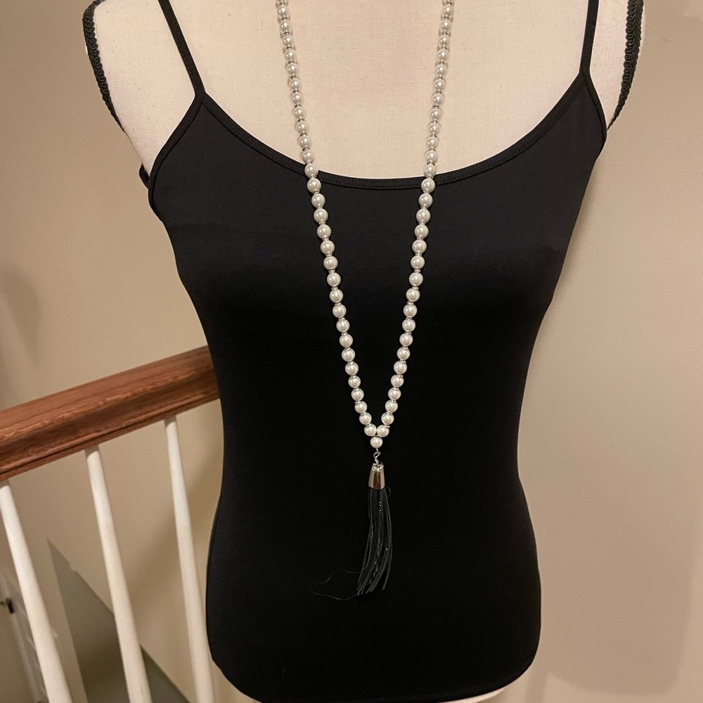 NWOT WHBM long necklace pearl with tassel